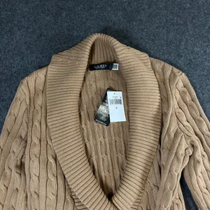Lauren Ralph Lauren Camel Cable Knit Buckle Cardigan Sweater NWT Medium Designer thumbnail 10