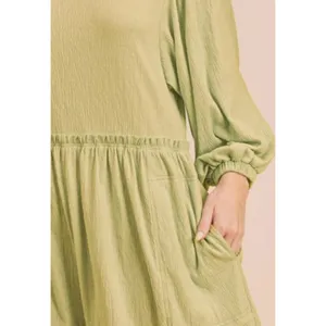 Aemi + Co Olive Green Frill Long‎ Sleeve Romper Relaxed Fit Pockets Size S thumbnail 3