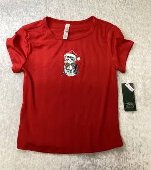 Wild Fable‎ Red Ribbed Christmas Kitten Pajama Top Santa Cat Graphic Shirt Small thumbnail 1