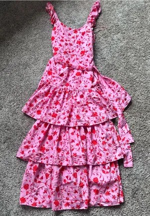 Likely Pink Floral Tiered Maxi Dress with Red Print thumbnail 1