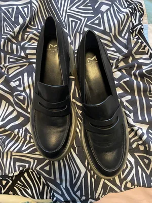 Marc Fisher Black Leather Penny Loafers with Chunky Gray Sole thumbnail 8