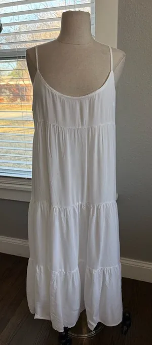 12th Tribe White Spaghetti Strap Tiered Babydoll‎ Dress Size Medium thumbnail 1