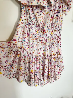 Buddy Love Sofia Rainbow Splatter Polka Dot One Shoulder Ruffle Mini Dress Large thumbnail 2