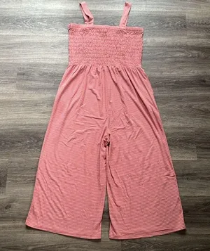 Zenana Smocked Top Jumpsuit Size 2X Womens casual stripped Cropped Wide Leg thumbnail 3