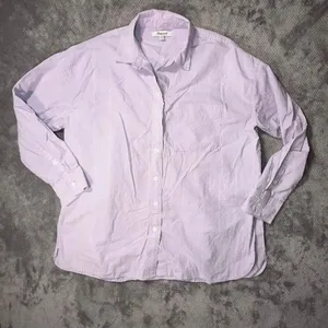 Madewell XS Lavender Button Down Long Sleeve Striped Pocket Shirt 100% Cotton #1 thumbnail 3