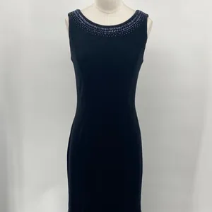 Vintage Y2k Velvet Gown Sleeveless Beaded Bateau Neck Mesh Godets Black Womens 4 thumbnail 4