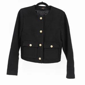 Quince 100% Merino Wool Collarless Cropped Button Front Structured Jacket Black thumbnail 1