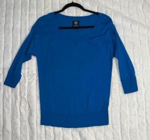 American Eagle Outfitters Blue Crew Neck‎ 3/4 Sleeve Cotton Sweater Top Sz.S thumbnail 1