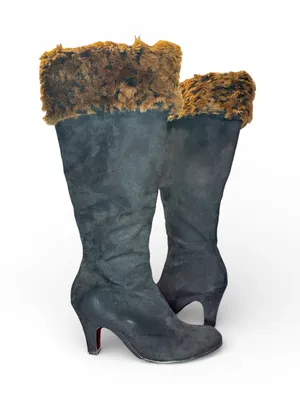 Aerosoles Grape Leaves Boots 7.5 Black Faux Suede Leopard Fur Knee High Heeled thumbnail 2