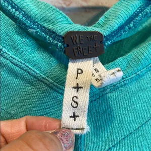 Free People Teal cap sleeve v neck shirt distress thumbnail 3