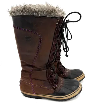 Sorel Women's Brown Cate The Great Brown Lace Up Fur Snow Boots Size 8 thumbnail 1