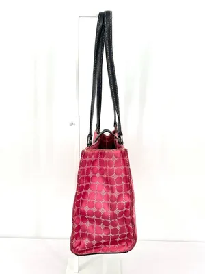 Vintage Y2K Kate Spade Noel Dot Pink Jacquard Black Leather Tote Shoulder Bag thumbnail 6