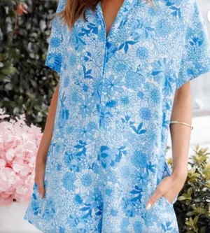 Petal and pup blue floral romper thumbnail 1