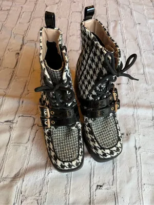 Betsey Johnson Y2K Chunky Platform Boot Houndstooth Black White Buckle Bratz 6.5 thumbnail 2