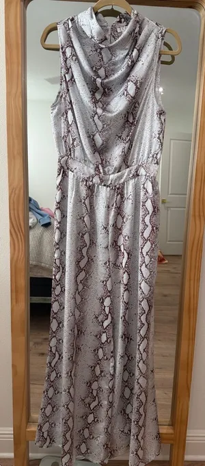 TCEC Satin-like Snakeskin Cowl Neck Jumpsuit Size Large thumbnail 1