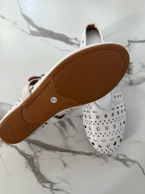 Women’s White Cutout Mary Jane Flat Shoes – Breathable Laser Cut Comfort Walking Shoes (EU 38 / US 7.5) thumbnail 3