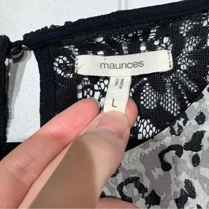 Maurices Leopard Print Blouse Womens Large Gray Black Lace‎ Short Sleeve Top thumbnail 3