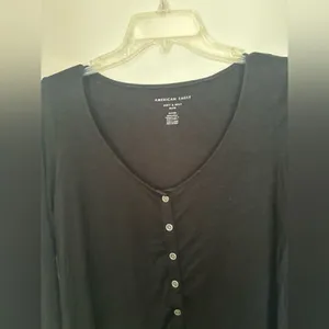 American Eagle Soft & Sexy Slub Button Front Top Small Black thumbnail 6