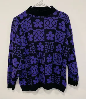 Vintage sweater! classic essentials purple floral flower knit sweater size med thumbnail 1