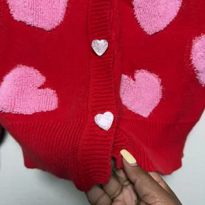 33 Degrees Women Novelty Cardigan Sweater XS Pink Hearts V-Neck Oversized Casual thumbnail 5