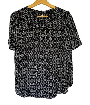 Ann Taylor flutter sleeve black white‎ geometric patterned women's size small thumbnail 1
