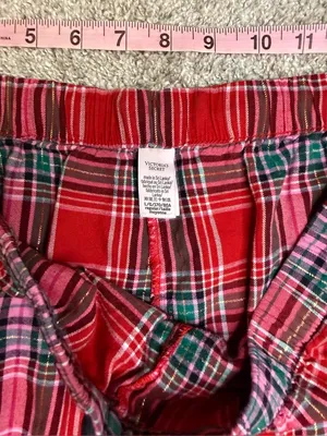 Victoria's Secret Red Pink Green Plaid Flannel Pajama Set Women’s Size Large thumbnail 14