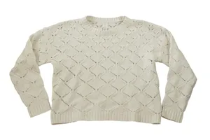 Joie Womens XL Ivory Cream Diamond Pointelle Knit Crewneck Sweater Long‎ Sleeve thumbnail 1