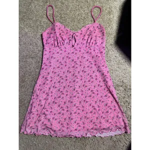 Urban Outfitters Pink Floral Mini Dress‎ Keyhole Lettuce Hem Large L Slip Dress thumbnail 2