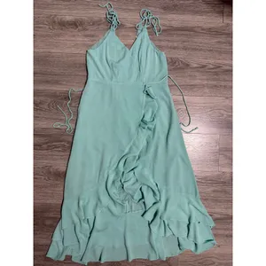Maxi Wrap Dress Size L Mint Green Ruffle High-Low Cottagecore Coastal Romantic thumbnail 5