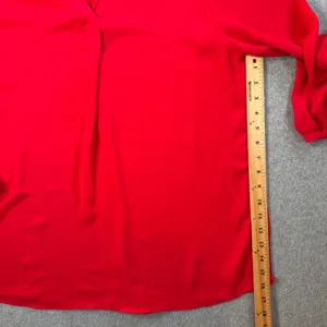 Pleione Women's XL Red Long Sleeve V-Neck Blouse Keyhole Back Top thumbnail 6