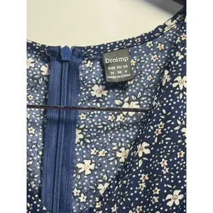 Droimp Blue Floral Print‎ Button Up V Neck Short Sleeve Midi Dres M thumbnail 6