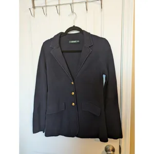 Lauren Ralph Lauren Womens Blue Button-Up Knit Sweater Blazer Gold Buttons S thumbnail 4