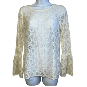 THE LIMITED Ivory Open Lace Crochet Belled Sleeve Top‎ NWOT Size XS thumbnail 2