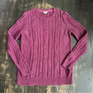 L.L. Bean Women’s Purple Magenta Cable Knit Fishermans Crew Neck Sweater Plum M thumbnail 1