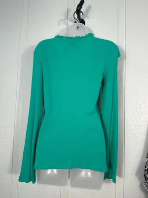 Lilly Pulitzer Green Ribbed Top with Ruffle Neckline Size Large EUC thumbnail 6