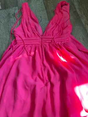 LUCY IN THE SKY Ysabel Chiffon Dress in Hot Pink Sz S Mini with back bow detail thumbnail 13