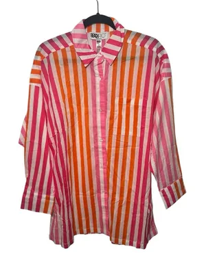 Beach Riot‎ Pink Orange Striped Cotton Button Down Shirt Oversized L/XL Coverup thumbnail 1