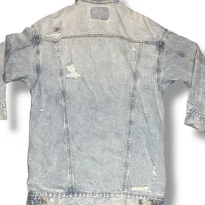 American Eagle‎ Denim Jacket Sz Small Trucker Type III 3 Ripped Distressing Long thumbnail 5