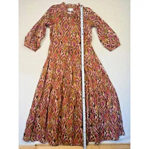 Dear John Dress Womens XS Geometric‎ Maxi 3/4 Sleeve Boho Tiered Layered thumbnail 6