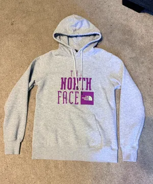 The North Face Light Grey Logo Graphic Hooded Pullover Sweatshirt Size XS thumbnail 1