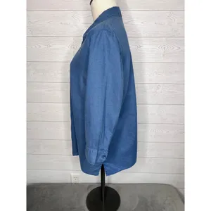 Coldwater Creek 100% Linen Blue Print Button-Up Shirt 3/4 sleeves Size PXL thumbnail 4