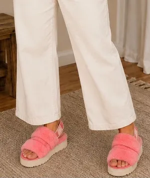 UGG Fluff Yeah Slide Coral Pink Sheepskin Platform Sandals 1120894 Womens 7 thumbnail 1