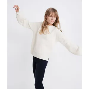 Madewell Boatneck Button Shoulder Sweater White Ribbed Knit Size Small thumbnail 2