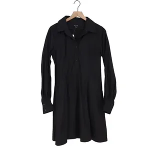 Madewell Seamed Mini Shirt Dress Womens 8 Black Cotton Long Sleeve Spread Collar thumbnail 2