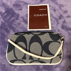 Coach Signature C Logo Black and Cream Wristlet thumbnail 1