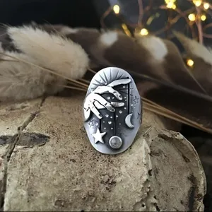 NEW Celestial Moon Star Faux Silver Statement Ring Sz 7 Witchy Gothic Grunge Alt thumbnail 3
