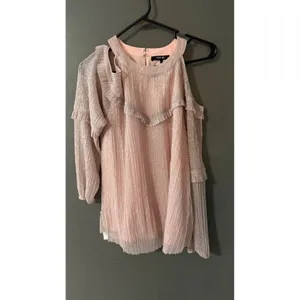 Miss Me Womens Metallic Pink Plisse Cold Shoulder Ruffle Top Fairy‎ Swifty Large thumbnail 2