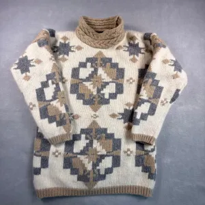 Classiques Entier Lambswool Angora Geometric Turtleneck Sweater Cream Grey XS thumbnail 2