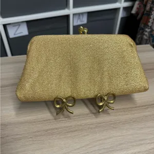 Part Vintage Antique Elegant Kiss Clasp Gold Clutch Bag thumbnail 2