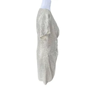 JM Studio John Meyer Silver Sequin Dress 12 Stretch Metallic Fabric Wrap Party‎ thumbnail 3